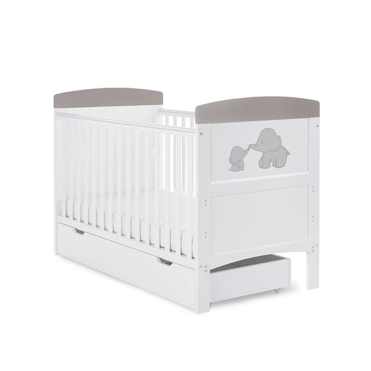 Grace Inspire Cot Bed & Underdrawer - Me & Mini Me Elephants - Grey
