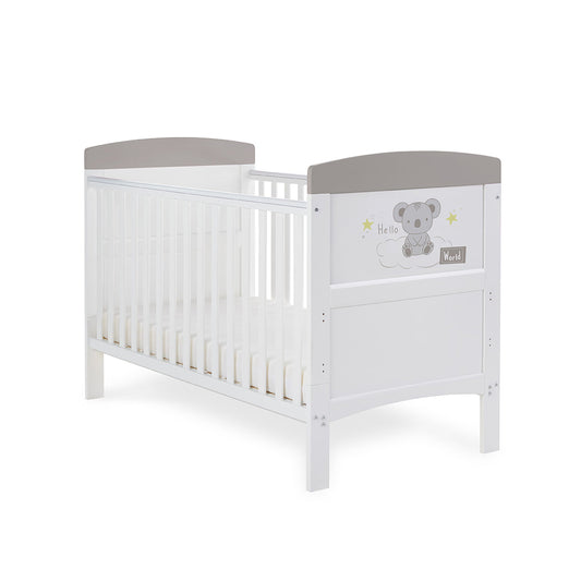 Grace Inspire Cot Bed & Fibre Mattress - Hello World Koala - Grey