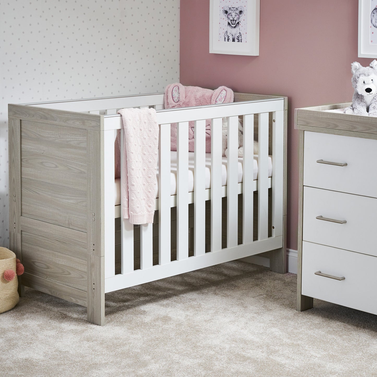 Nika Mini Cot Bed - Grey Wash & White
