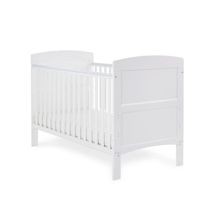 Grace Cot Bed, Cot Top Changer + Fibre Mattress - White