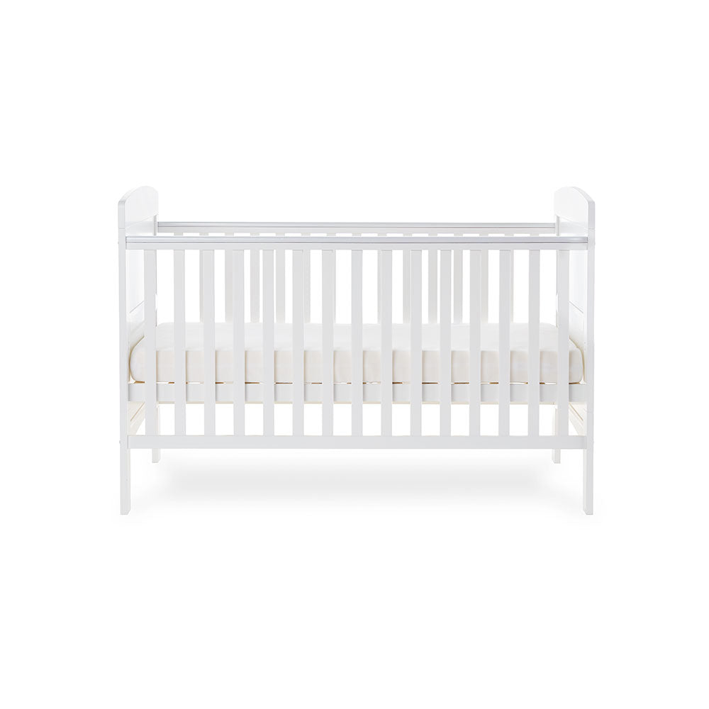 Grace Cot Bed, Cot Top Changer + Fibre Mattress - White