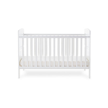 Grace Cot Bed, Cot Top Changer + Fibre Mattress - White