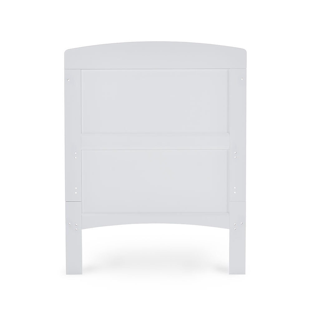 Grace Cot Bed, Cot Top Changer + Fibre Mattress - White
