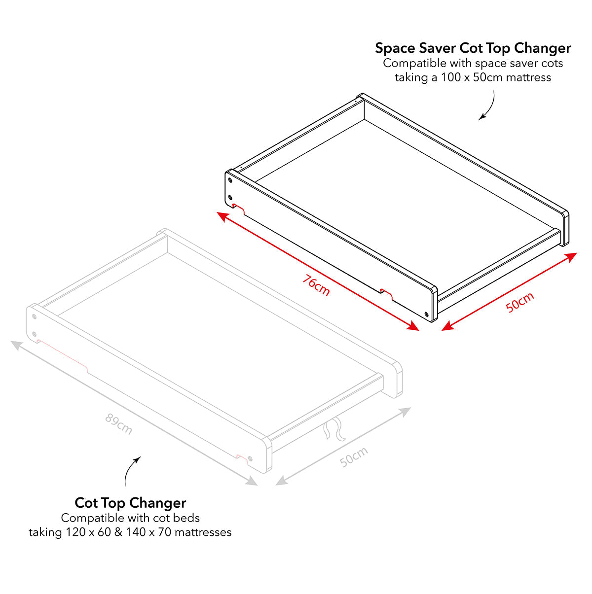 Space Saver Cot Top Changer - White