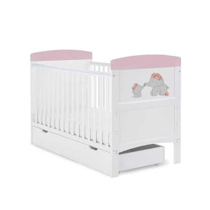 Grace Inspire Cot Bed & Underdrawer - Me & Mini Me Elephants - Pink
