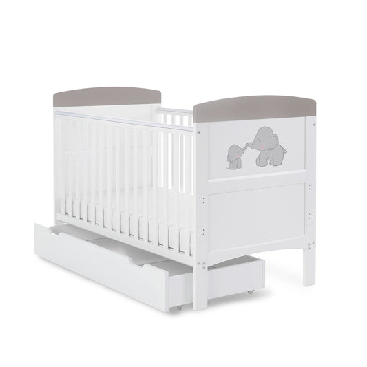 Grace Inspire Cot Bed & Underdrawer -  Me & Mini Me Elephants - Grey