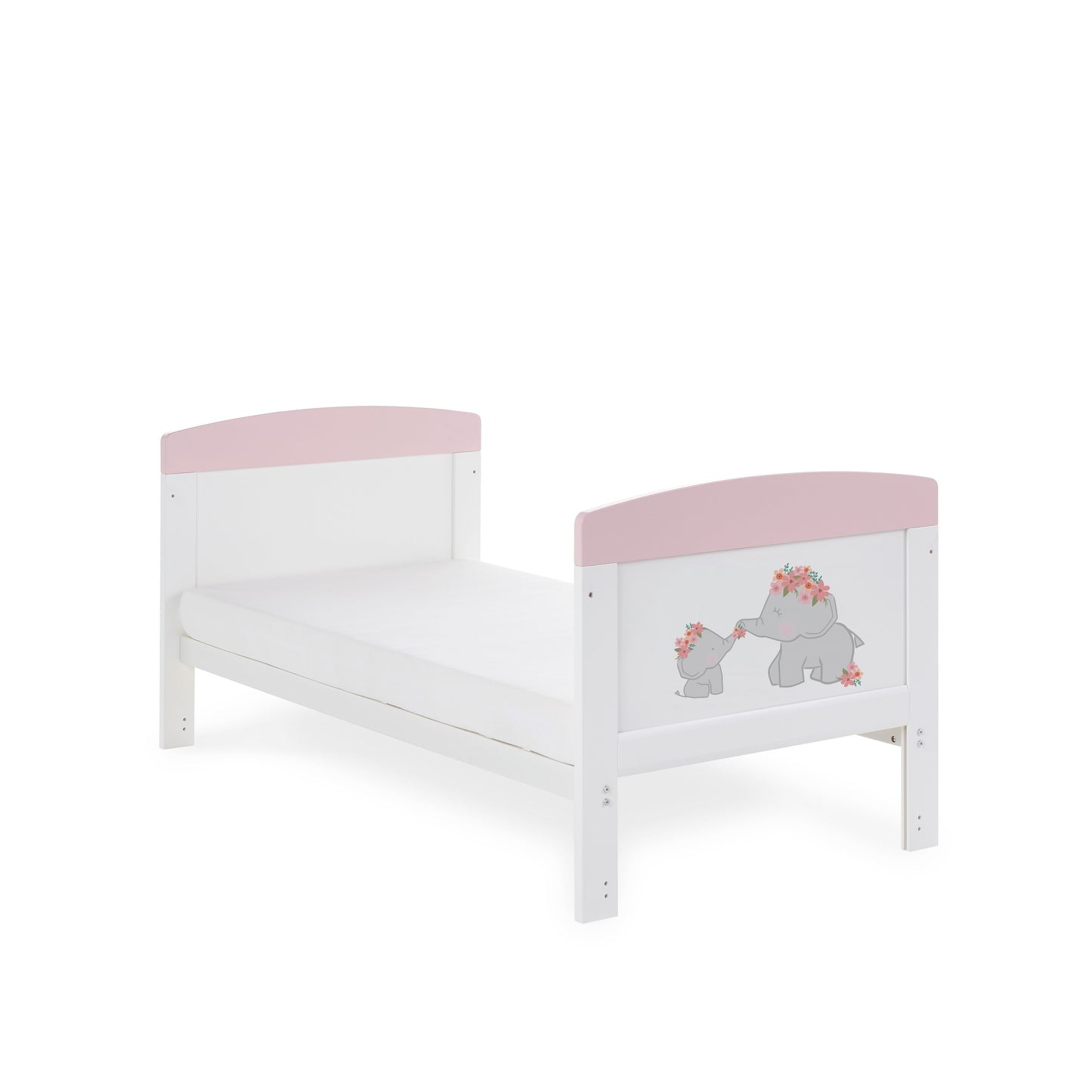 Grace Inspire Cot Bed & Fibre Mattress - Me & Mini Me Elephants - Pink