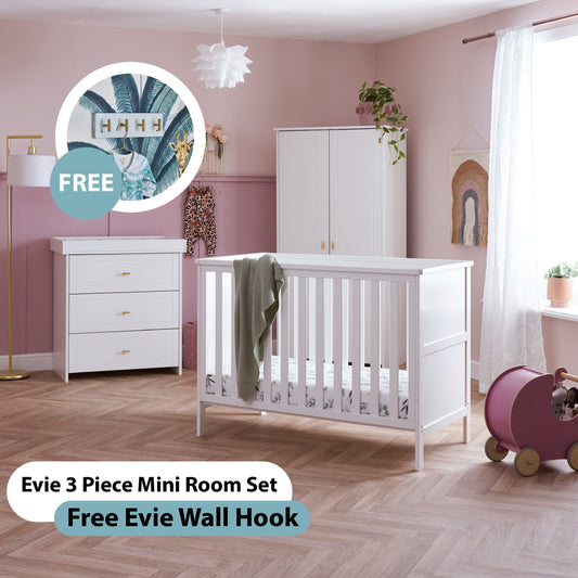 Evie Mini 3 Piece Room Set & FREE WALL HOOKS - White