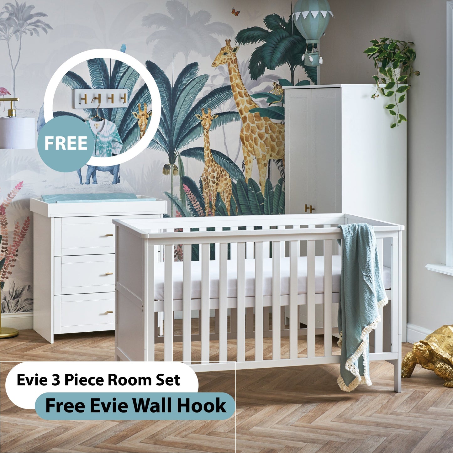 Evie 3 Piece Room Set - White - with Free Evie Wall Hook