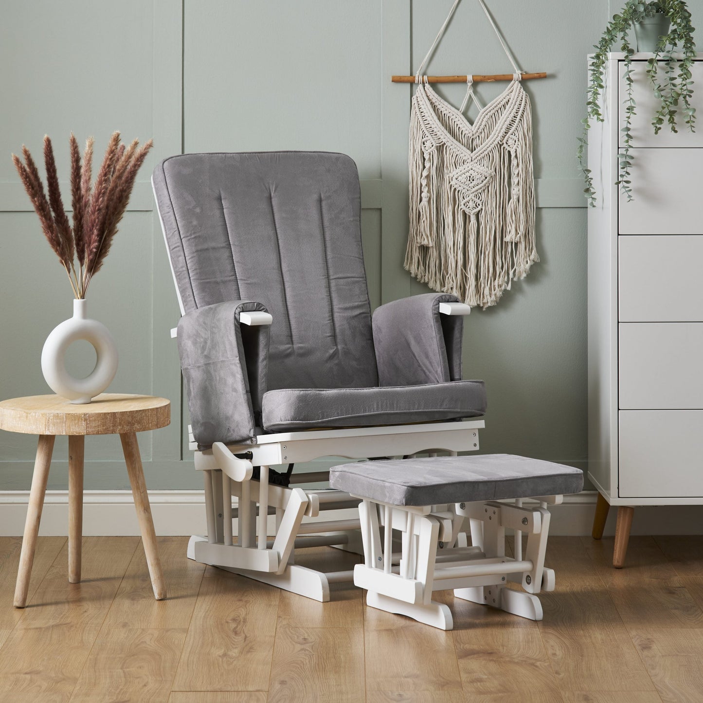 Deluxe Reclining Glider Chair & Stool - Grey