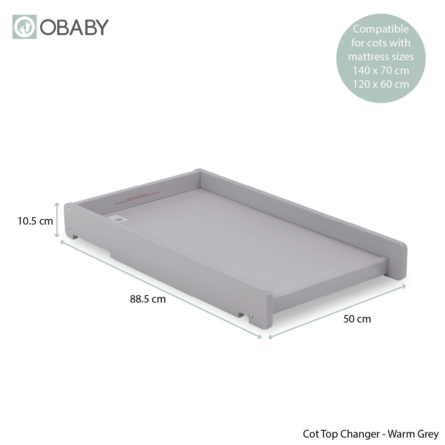 Grace Cot Bed, Cot Top Changer + Fibre Mattress - Warm Grey