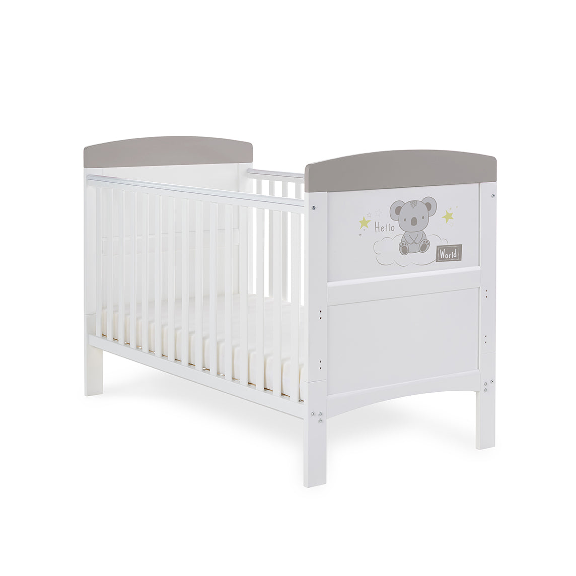 Grace Inspire Cot Bed & Fibre Mattress - Hello World Koala - Grey