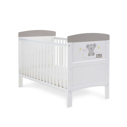Grace Inspire Cot Bed & Fibre Mattress - Hello World Koala - Grey