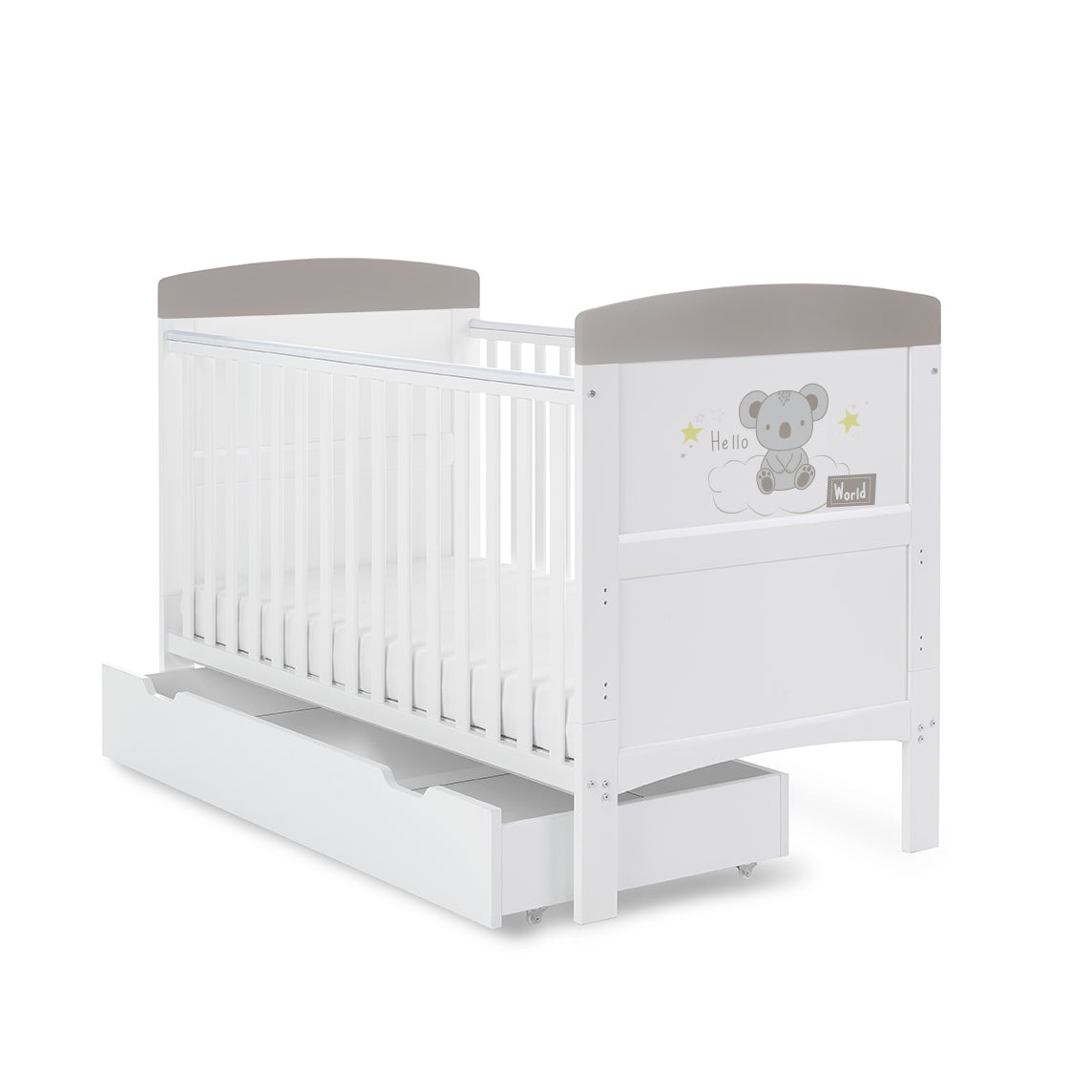 Grace Inspire Cot Bed & Underdrawer - Hello World Koala - Grey