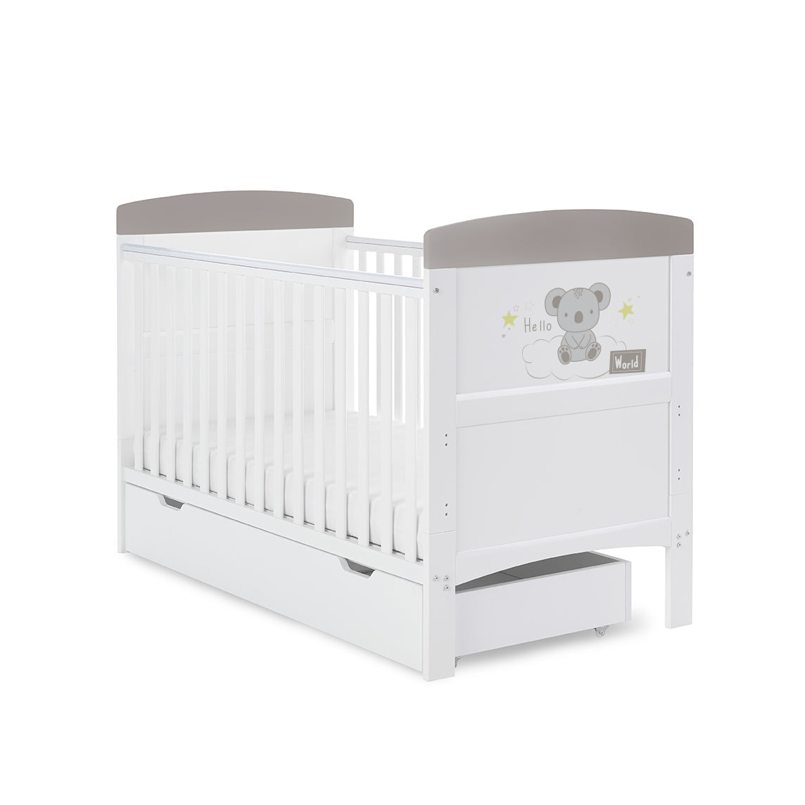 Grace Inspire Cot Bed & Underdrawer - Hello World Koala - Grey