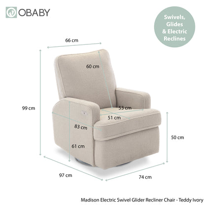 Madison Electric Swivel Glider Recliner Chair - Teddy Fabric Ivory