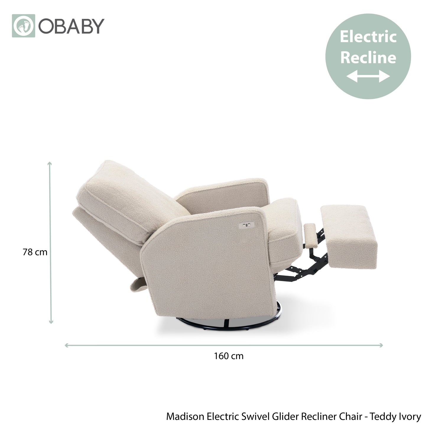 Madison Electric Swivel Glider Recliner Chair - Teddy Fabric Ivory