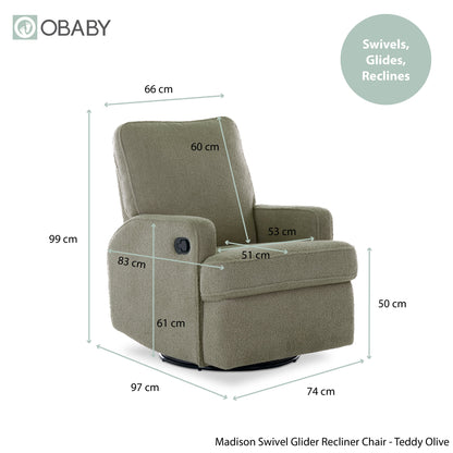 Madison Swivel Glider Recliner Chair - Teddy Fabric Olive