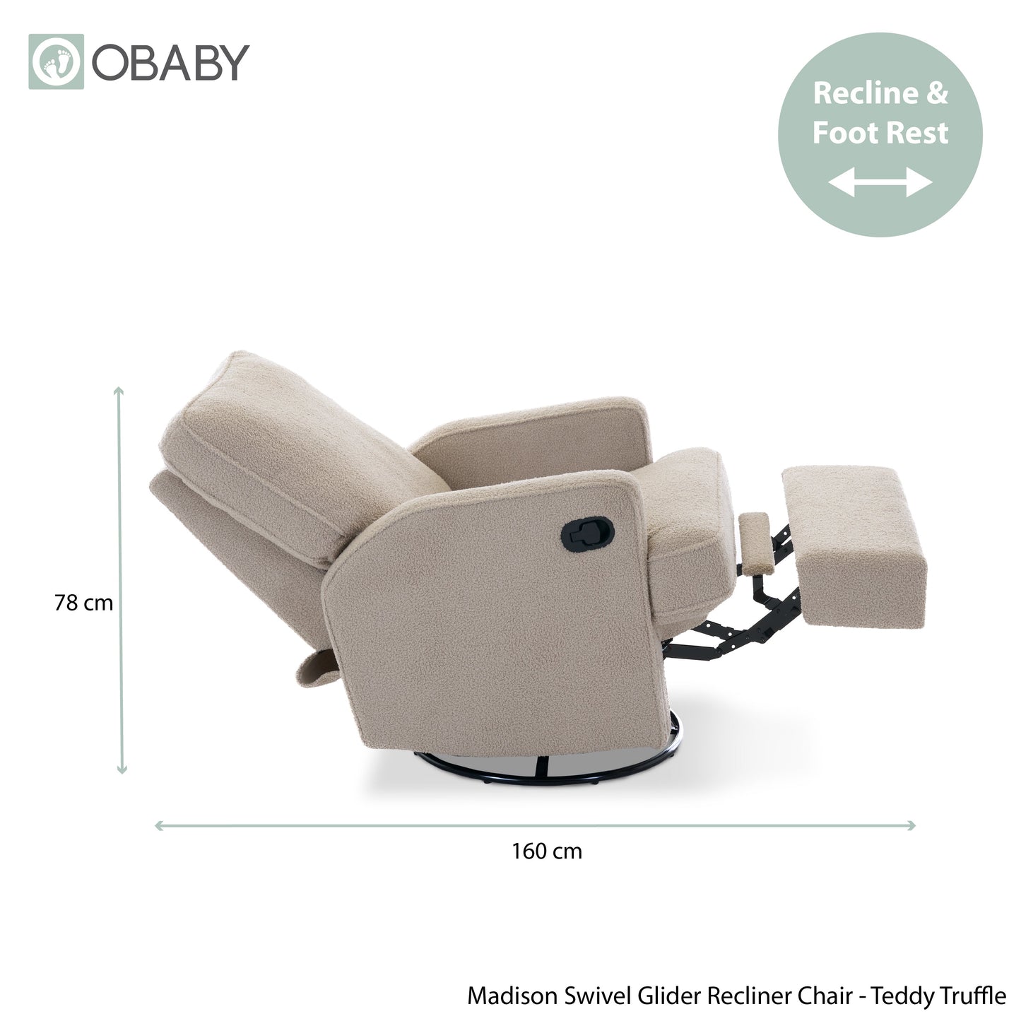 Madison Swivel Glider Recliner Chair - Teddy Fabric Truffle