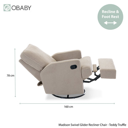 Madison Swivel Glider Recliner Chair - Teddy Fabric Truffle