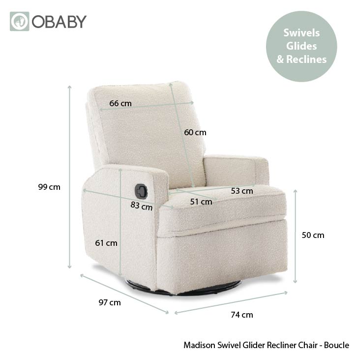 Madison Swivel Glider Recliner Chair - Bouclé Style