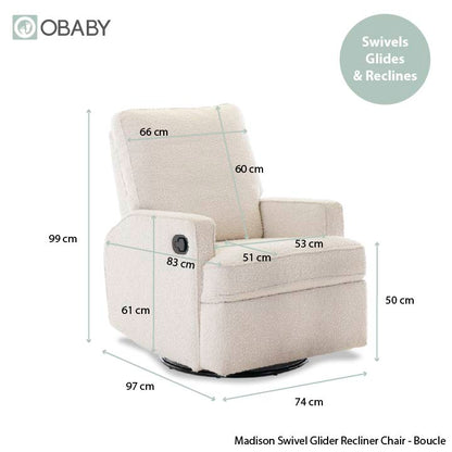 Madison Swivel Glider Recliner Chair - Bouclé Style