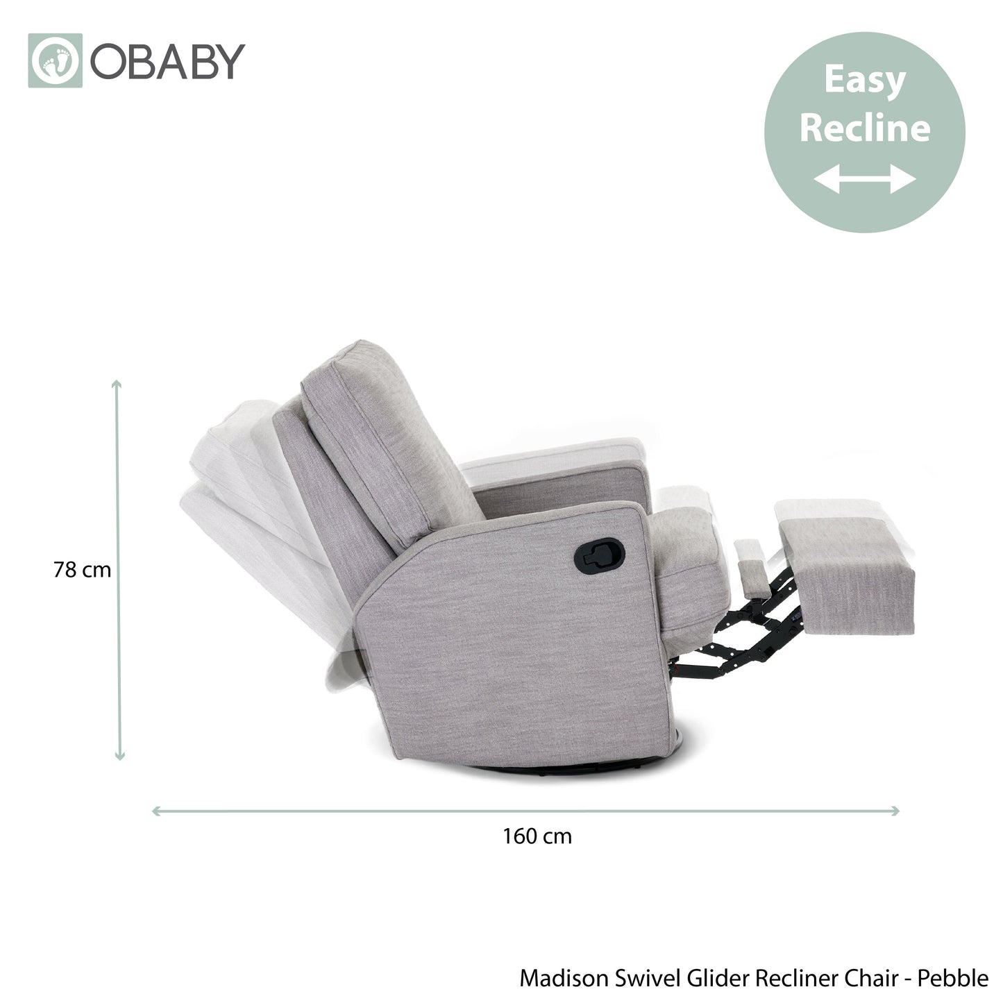 Madison Swivel Glider Recliner Chair - Pebble