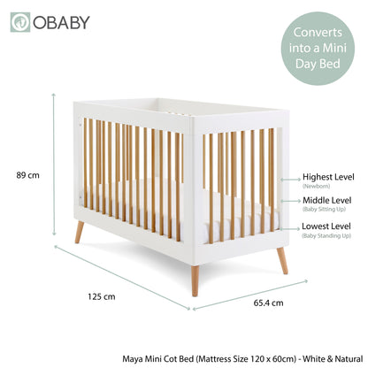 Maya Mini Cot Bed - White With Natural