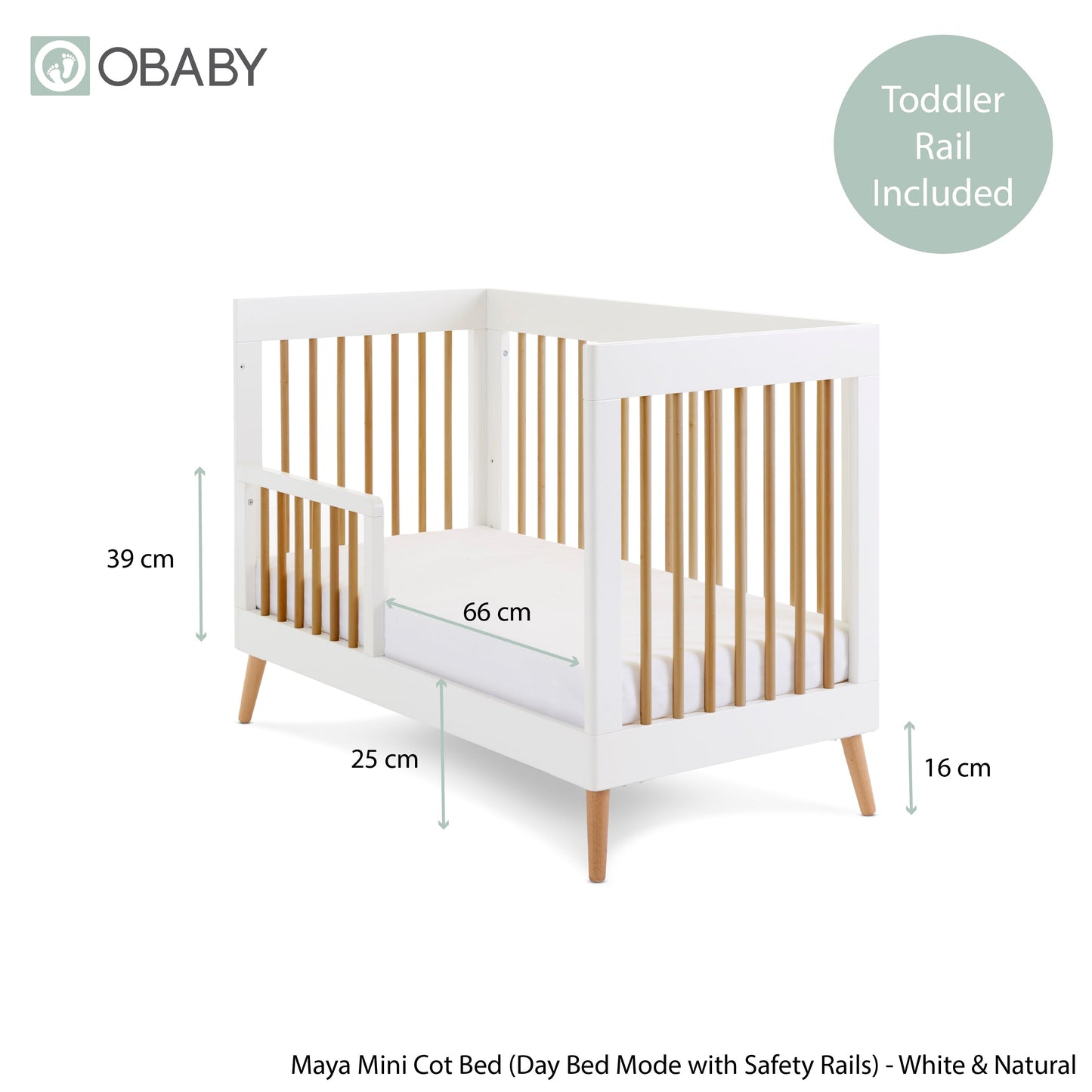Maya Mini Cot Bed - White With Natural