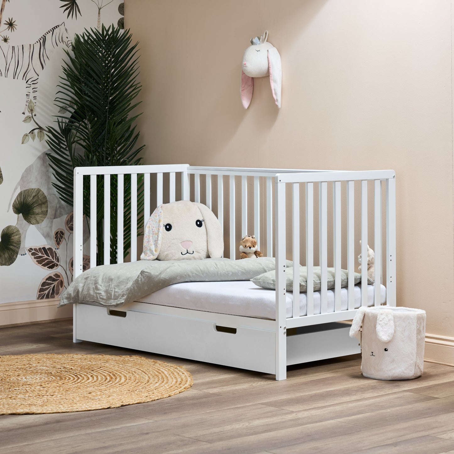 Bantam Cot Bed, Under Drawer + Fibre Mattress - White
