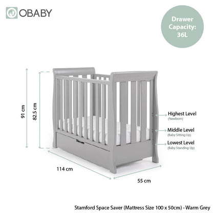 Stamford Space Saver Sleigh Cot - Warm Grey