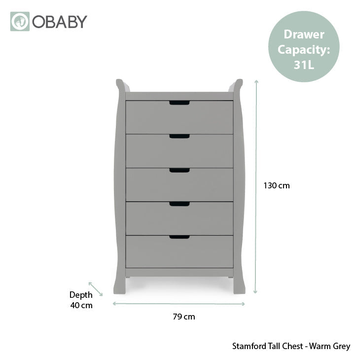 Stamford Sleigh Tall Chest of Drawers - Warm Grey