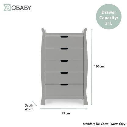 Stamford Sleigh Tall Chest of Drawers - Warm Grey
