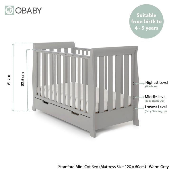 Stamford Mini Sleigh Cot Bed - Warm Grey