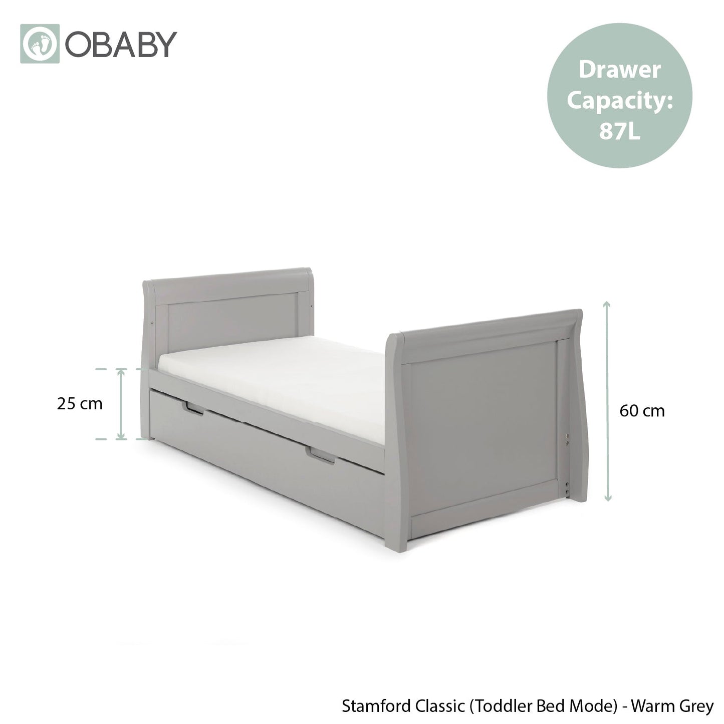 Stamford Classic Sleigh Cot Bed - Warm Grey