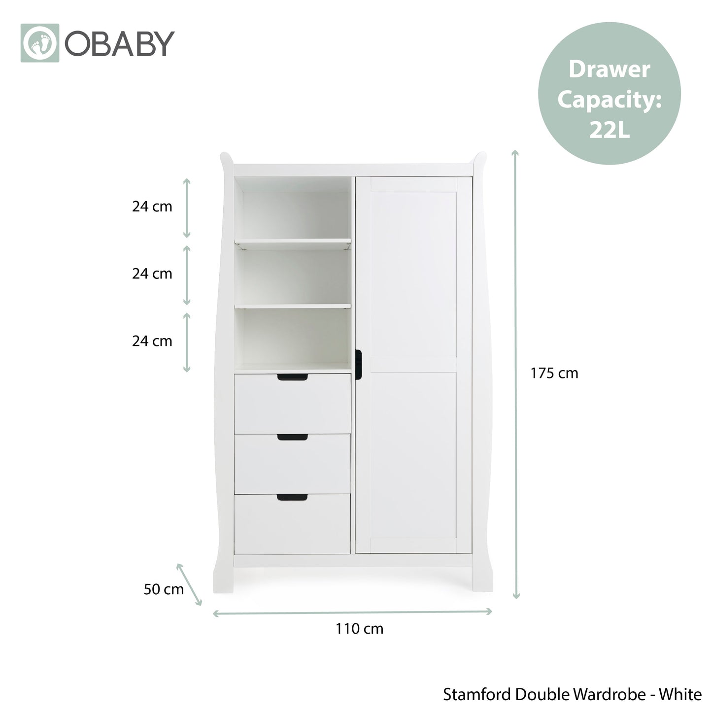 Stamford Sleigh Double Wardrobe - White