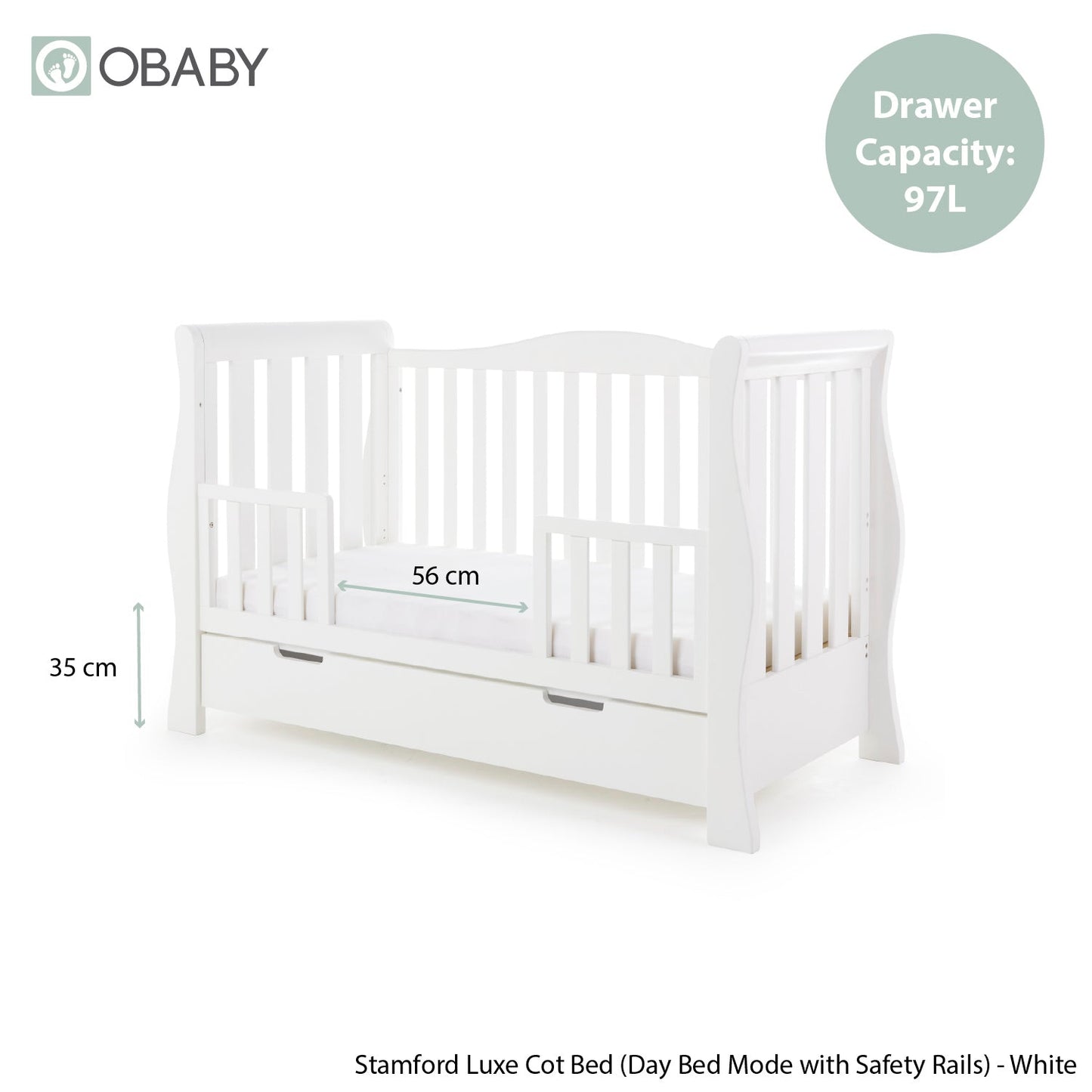 Stamford Luxe Sleigh Cot Bed - White