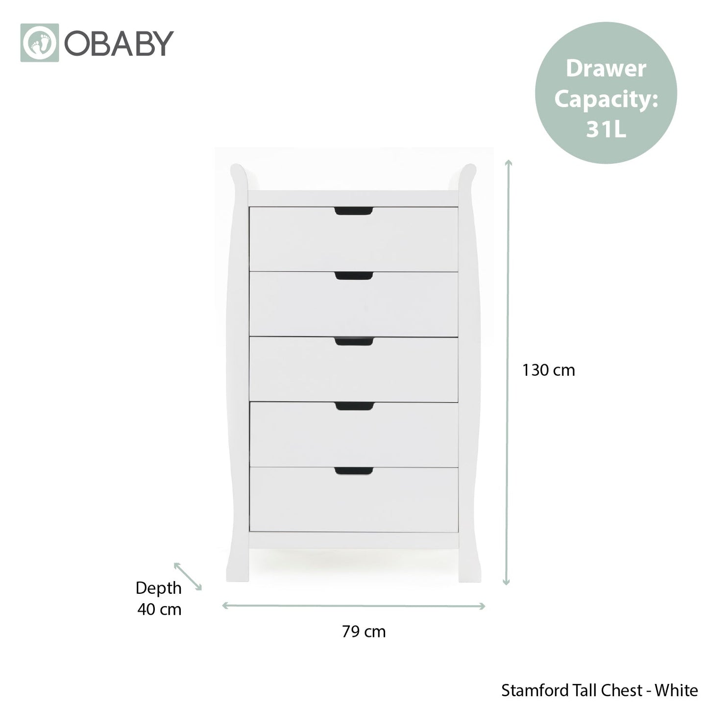 Stamford Sleigh Tall Chest of Drawers - White