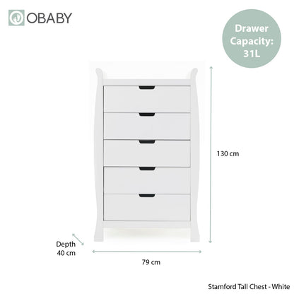 Stamford Sleigh Tall Chest of Drawers - White