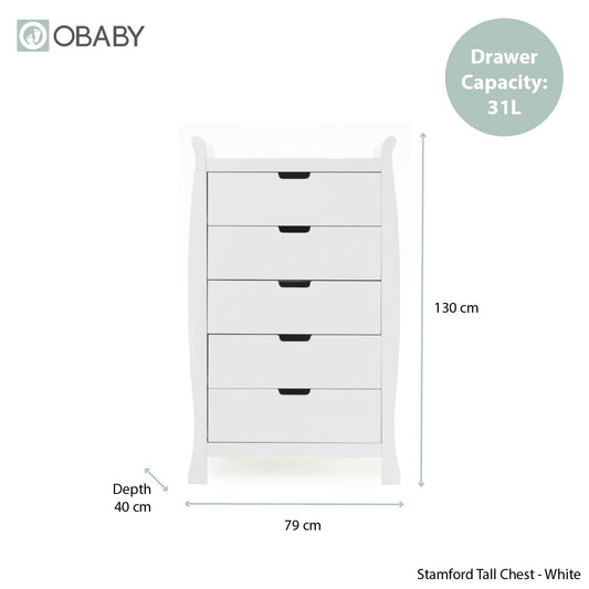Stamford Sleigh Tall Chest of Drawers - White