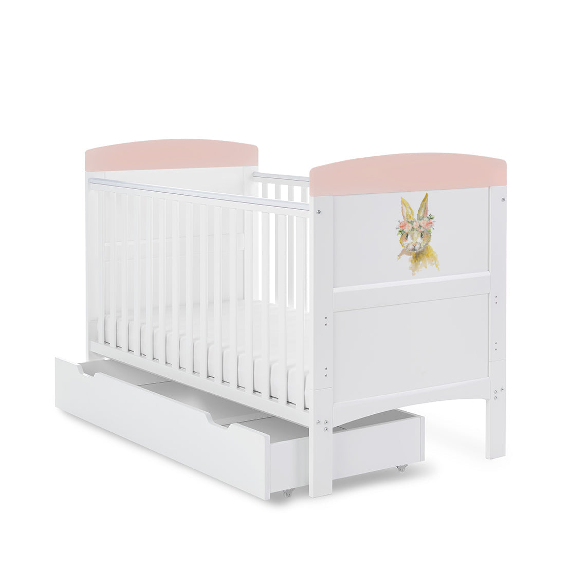 Grace Inspire Cot Bed & Underdrawer - Watercolour Rabbit - Pink
