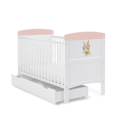 Grace Inspire Cot Bed & Underdrawer - Watercolour Rabbit - Pink