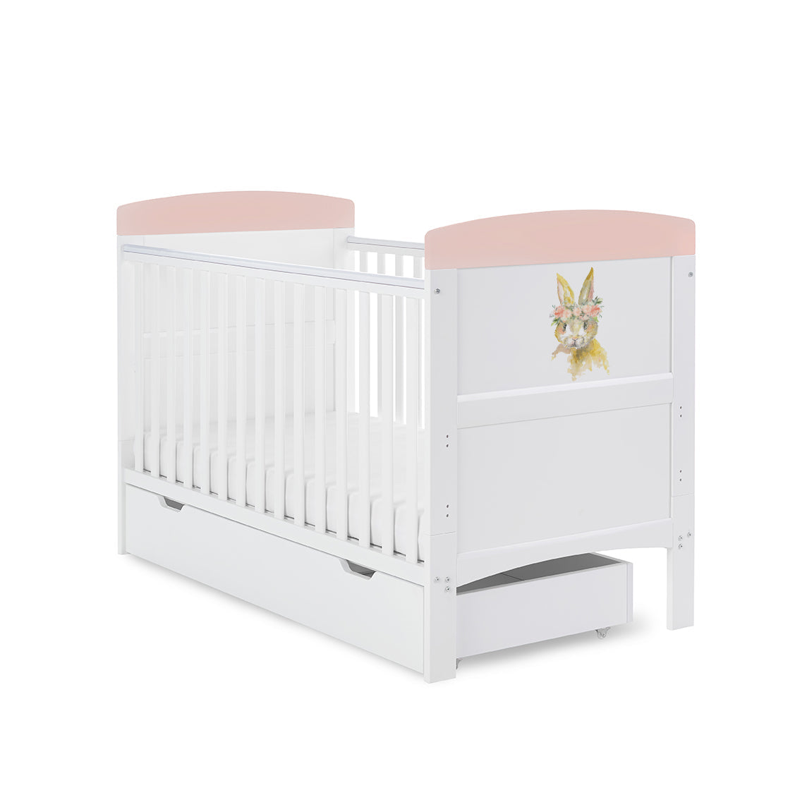 Grace Inspire Cot Bed & Underdrawer - Watercolour Rabbit - Pink