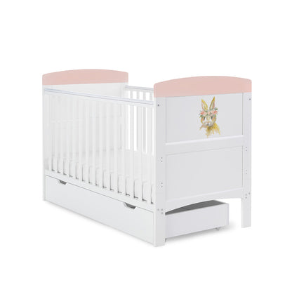 Grace Inspire Cot Bed & Underdrawer - Watercolour Rabbit - Pink