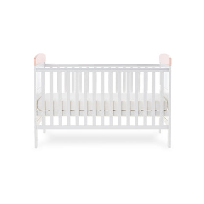 Grace Inspire Cot Bed & Fibre Mattress - Watercolour Rabbit - Pink